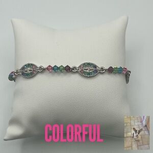 Colorful Acrylic Crystal and Silver Tone Bracelet